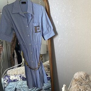 Ermanno Scervino Blue Striped Shirt Dress